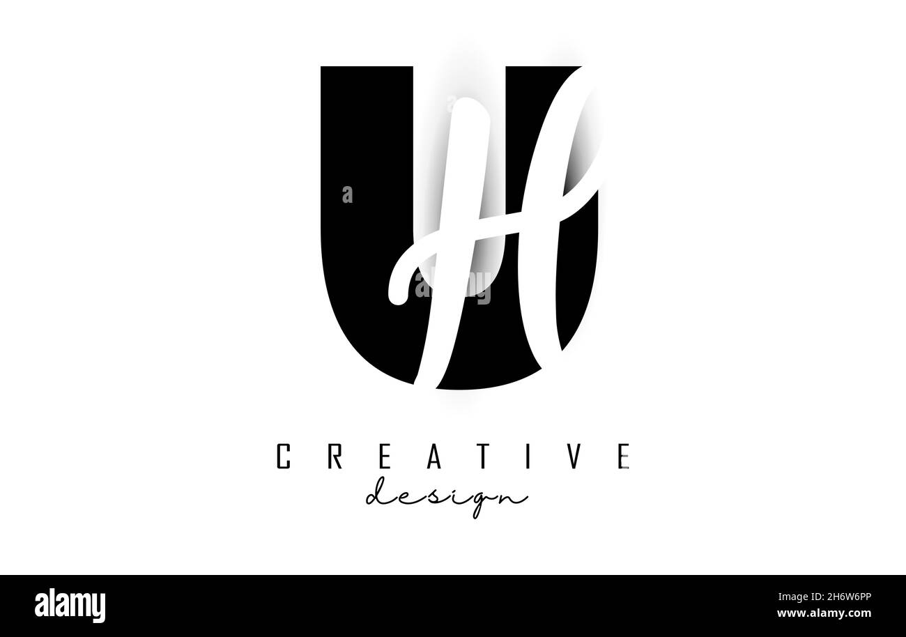 Logo lettres UH au design minimaliste.Lettres U et H avec typographie géométrique et manuscrite.Illustration vectorielle créative avec lettres. Illustration de Vecteur
