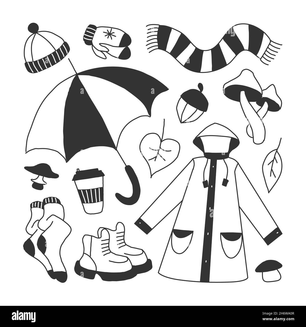 ensemble d'icônes symbolisant l'automne, style de dessin animé brillant, illustration vectorielle. Illustration de Vecteur