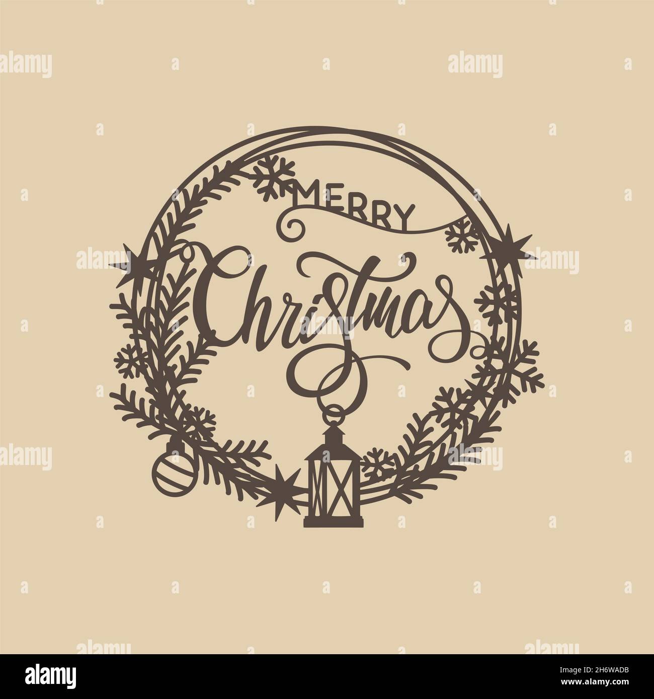 Vecteur couronne de Noël.Porte de Noël pour découpe au laser, découpe en papier ou décalcomanie.Fichier vectoriel de décoration de Noël.Fichiers de décorations de Noël à couper. Illustration de Vecteur