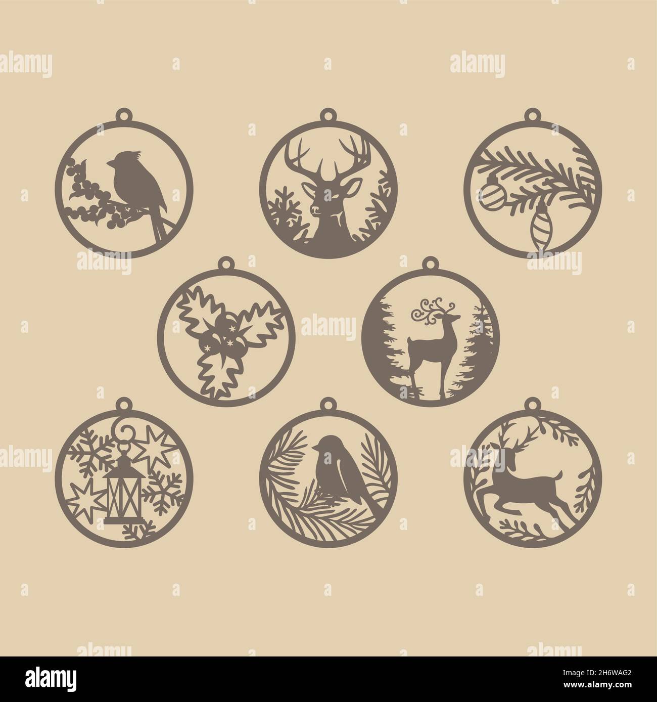 Symboles Noël et nouvel an.Collection de jouets pour arbres de Noël.Décoration d'arbre de Noël - dossiers pour Cricut - Glowforge - Silhouette - Studio Illustration de Vecteur