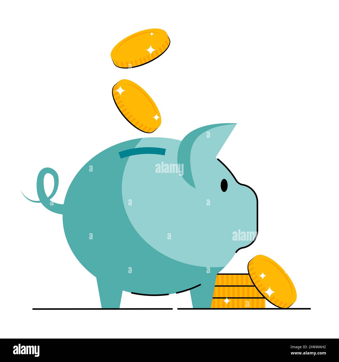 Piggy Bank - Pig avec pièces de monnaie, illustration isolée dans le style plat, icône pour l'investissement, l'épargne, la banque, la finance.Illustration vectorielle de style plat. Illustration de Vecteur