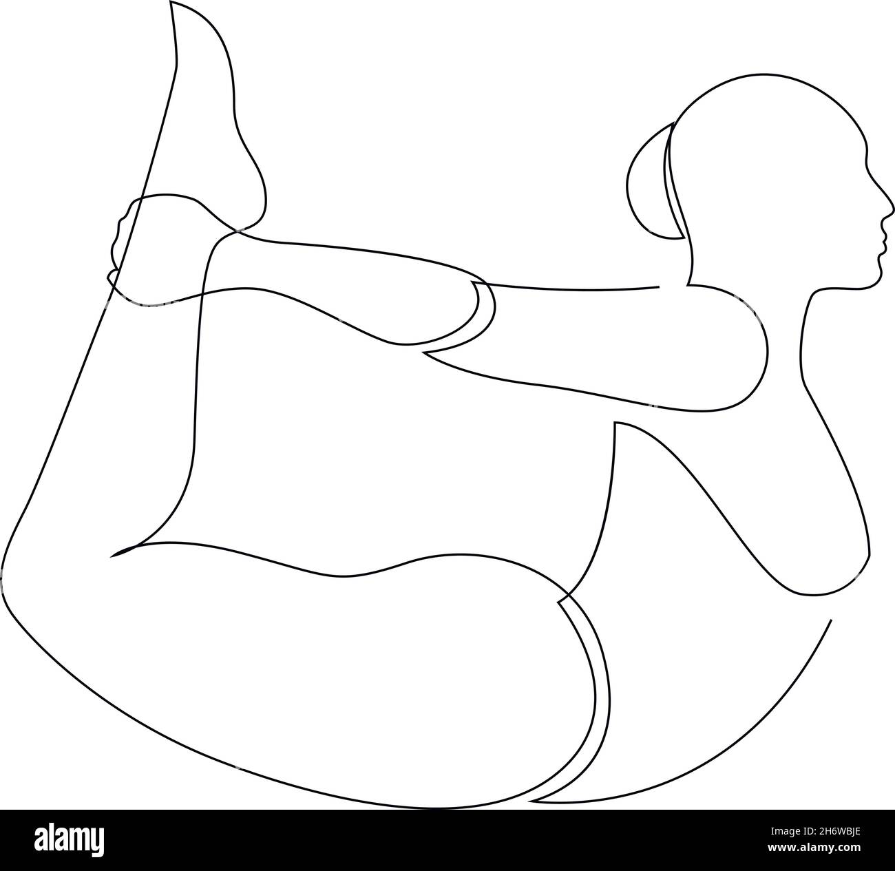 Femme faisant la posture de yoga de Bow ou Dhanurasana.Concept d'exercice de cours de yoga.Mise en plan de ligne continue.Illustration vectorielle. Illustration de Vecteur