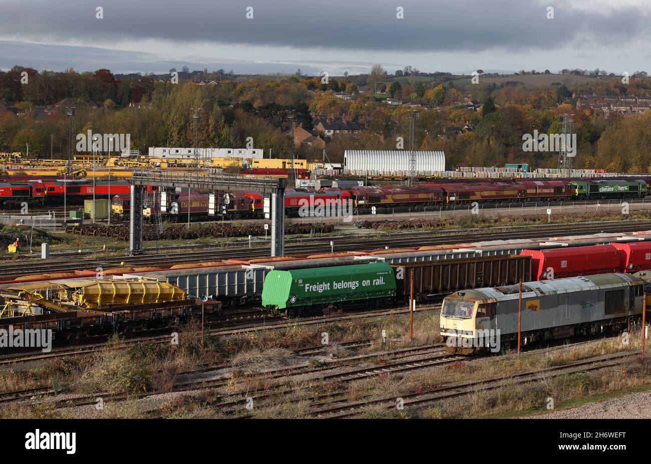 Toton, Nottinghamshire, Royaume-Uni.18 novembre 2021.Une vue générale de Totons Sidings où le projet de concentrateur HS2 des Midlands de l'est a été supprimé après que le gouvernement ait mis au rebut la branche Leeds de la ligne ferroviaire à grande vitesse HS2.Credit Darren Staples/Alay Live News. Banque D'Images