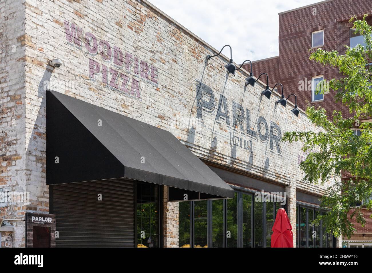 Salon Pizza Bar est une chaîne de restaurants locale de Chicago avec des pizzas uniques, des bières artisanales et une atmosphère unique. Banque D'Images