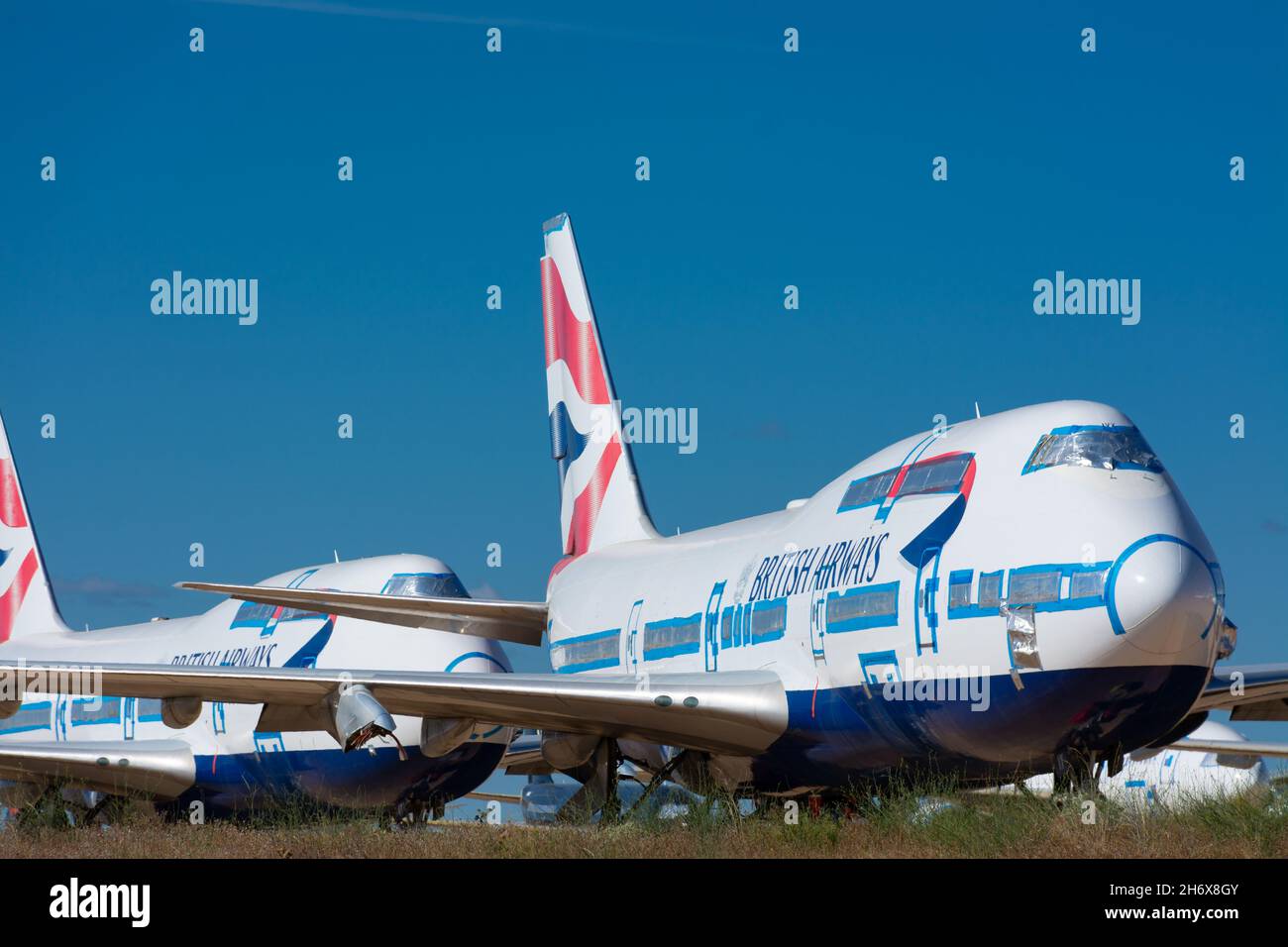 Caude, Teruel, Espagne.13 juillet 2021 - l'aérodrome de Teruel, le plus grand centre d'entretien, de stockage et de recyclage des avions d'Europe.Voies aériennes britanniques Banque D'Images