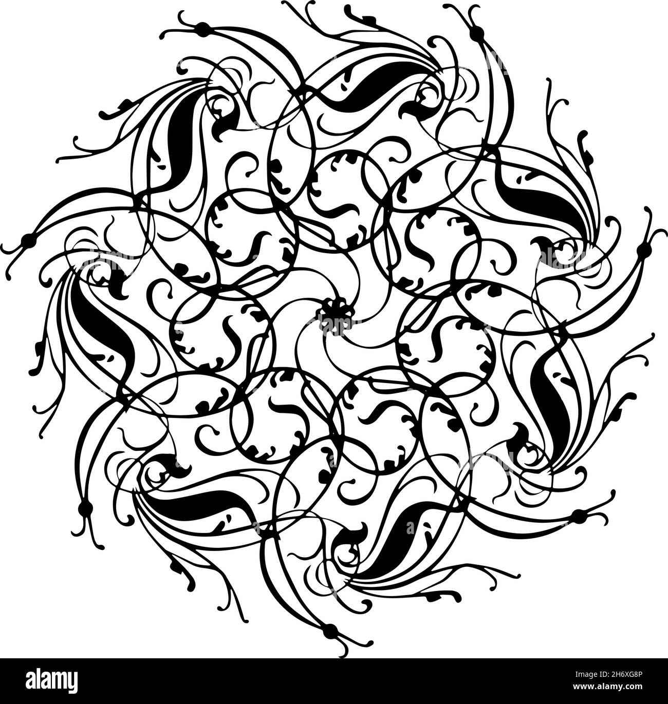 Motif Mandala en spirale noir et blanc.Illustration vectorielle avec blanc transparent.EPS10. Illustration de Vecteur