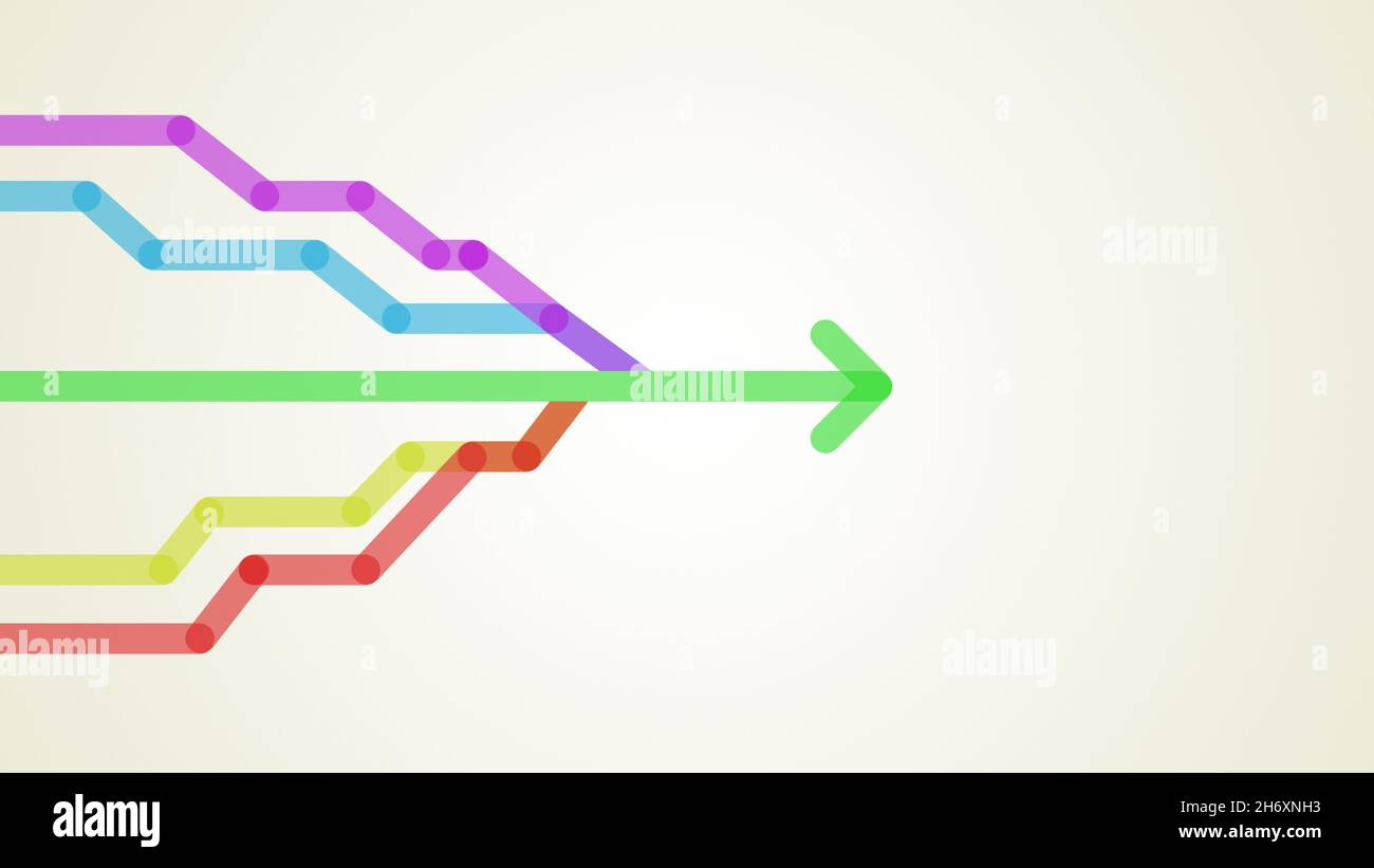 Les lignes colorées se fusionnent en une flèche verte.Résumé modèle d'infographie d'entreprise.concept de connexion, de coopération, d'unité et de travail d'équipe.résolution 4k. Banque D'Images