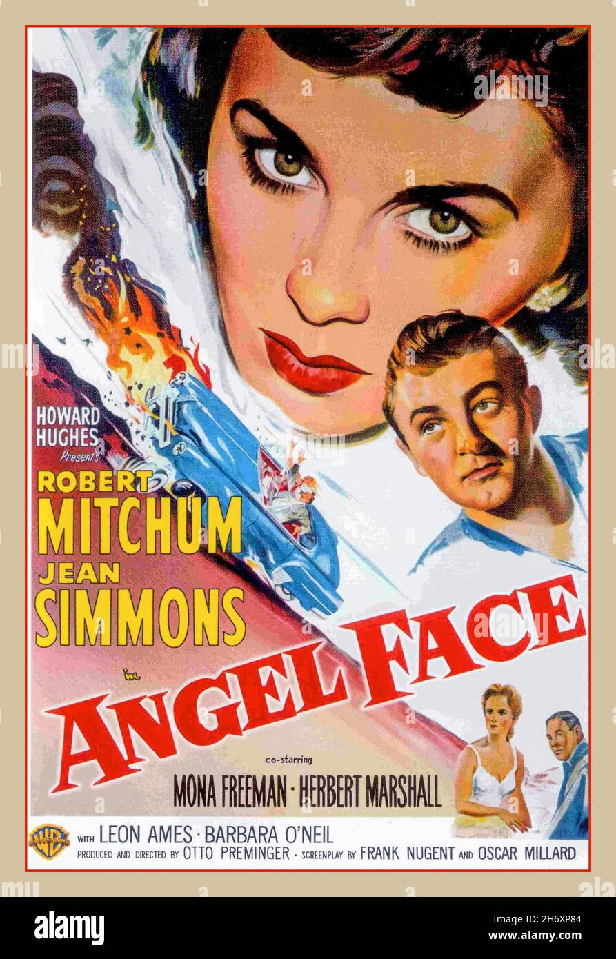 ANGEL FACE Vintage affiche de film rétro des années 1950 avec Robert  Mitchum Jean Simmons Mona Freeman Herbert Marshall réalisé et produit par  Otto Preminger.Angel face est un film noir et blanc
