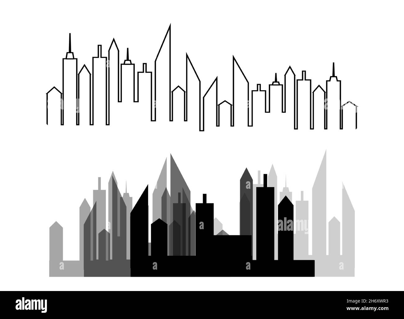 La silhouette de la ville dans un style plat.Paysage urbain.Illustration vectorielle. Illustration de Vecteur