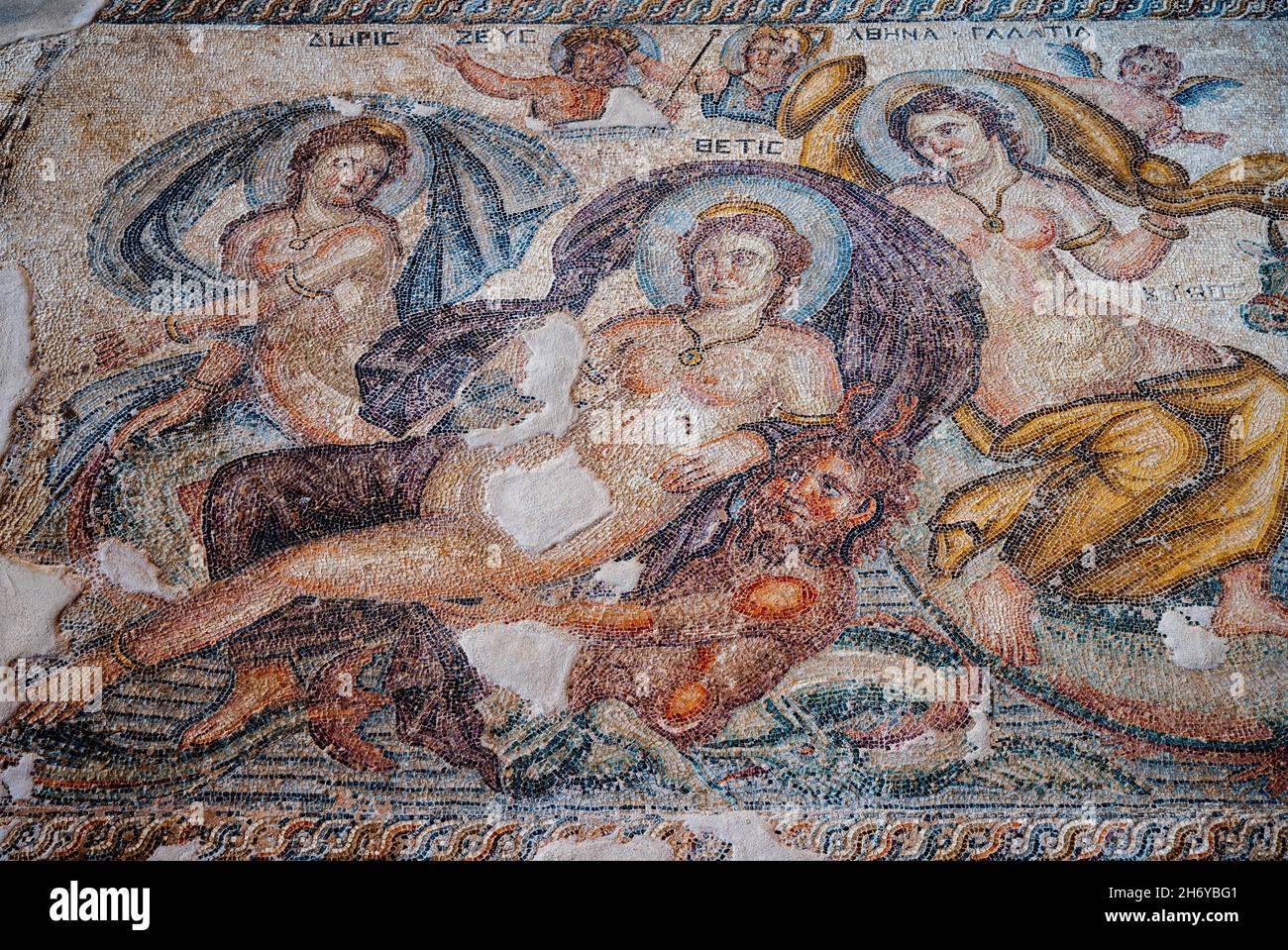 Partie de la mosaïque romaine dans la Maison d'Aion à Nea Paphos, Chypre Banque D'Images