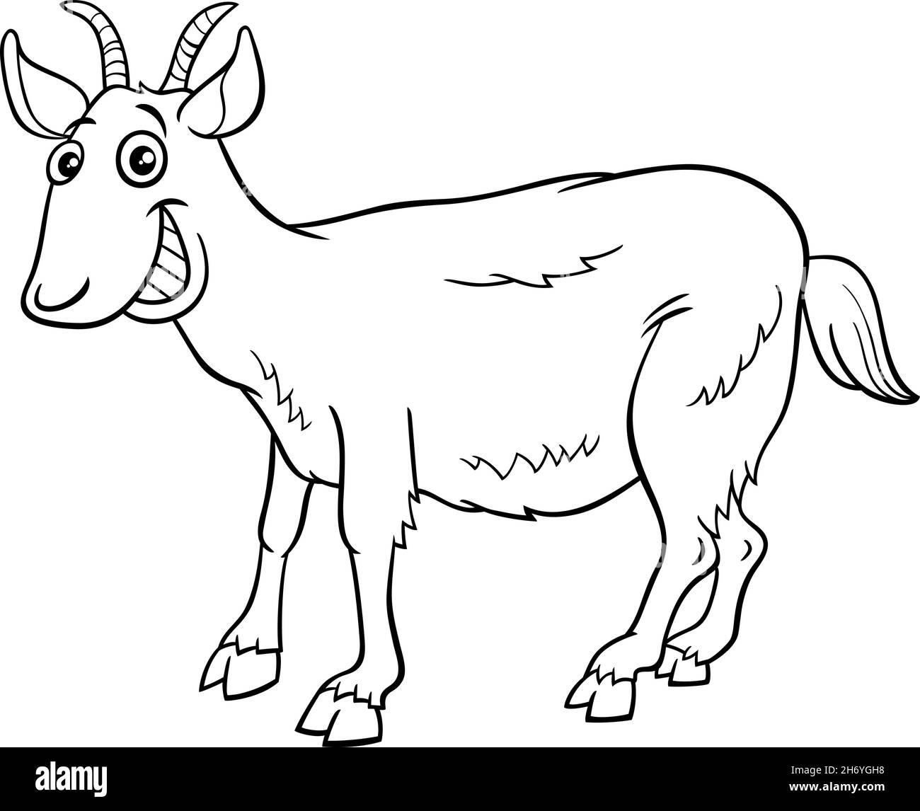 Dessin animé noir et blanc illustration de la ferme de chèvre drôle animal caractère coloriage page livre Illustration de Vecteur