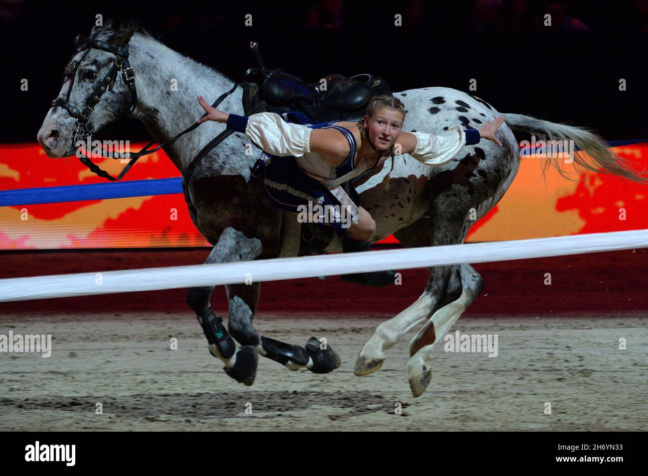 Prague, République tchèque.18 novembre 2021.Cérémonie d'ouverture lors des éliminatoires de la finale de Prague des champions mondiaux 2021 à Prague en République tchèque.Sur la photo, l'équitation est un art spécifique de l'équitation originaire de cheval de Troie stable.(Credit image: © Slavek Ruta/ZUMA Press Wire) Banque D'Images