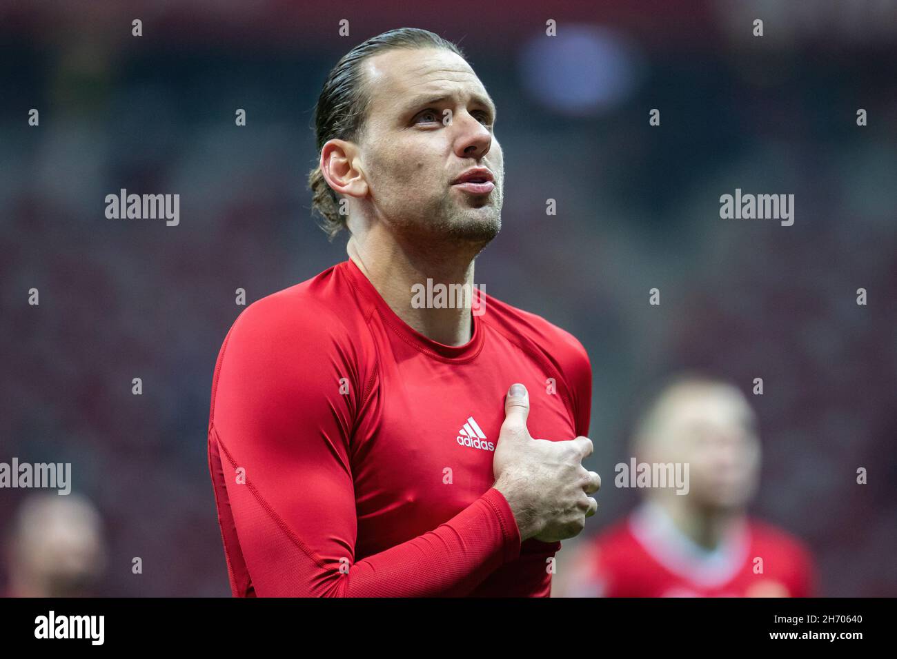 Varsovie, Pologne.15 novembre 2021.Adam Szalai, de Hongrie, vu lors du match de qualification Qatar de la coupe du monde de la FIFA 2022 entre la Pologne et la Hongrie au stade PGE Narodowy.Score final; Pologne 1:2 Hongrie.(Photo de Mikolaj Barbanell/SOPA Images/Sipa USA) crédit: SIPA USA/Alay Live News Banque D'Images