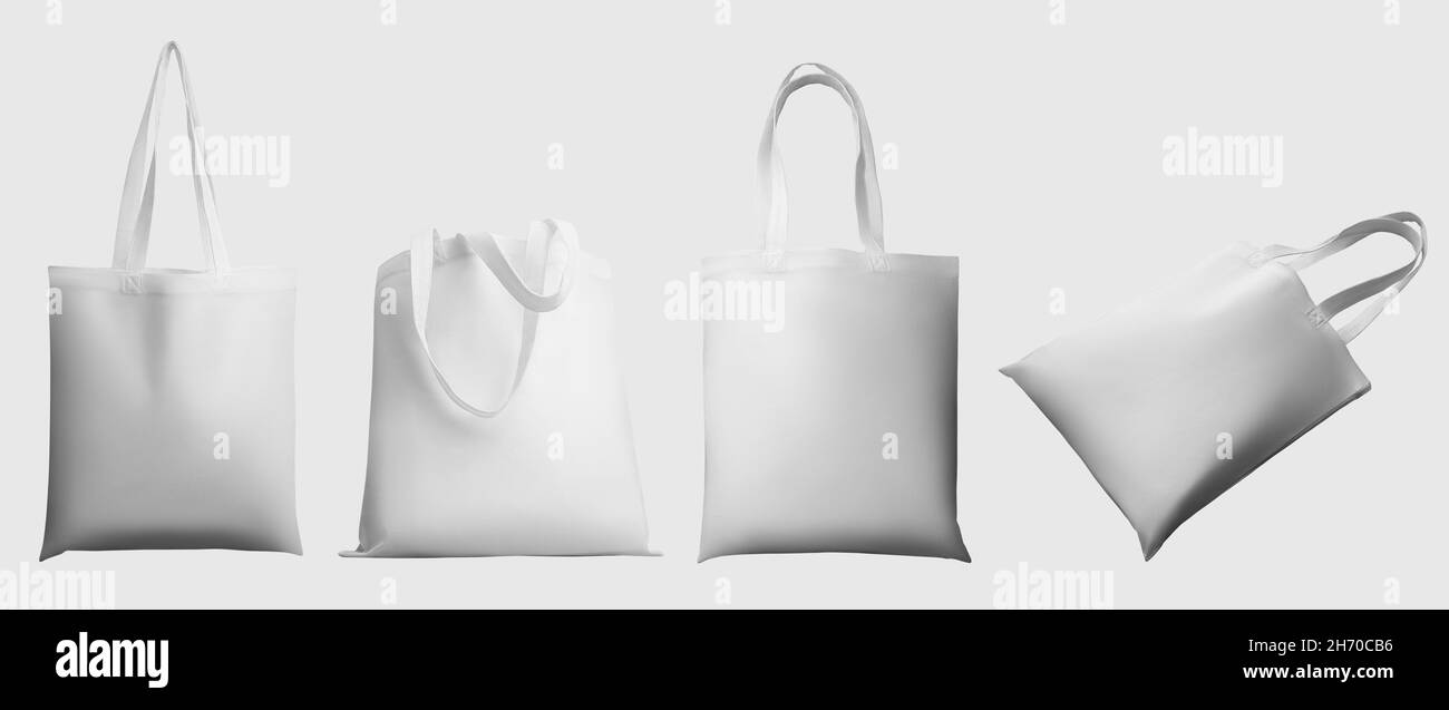 Maquette blanc totebag, rendu 3d, écobag avec poignée, sac écologique pour le shopping, isolé en arrière-plan.Modèle de sac à main texturé avec espace pour Banque D'Images
