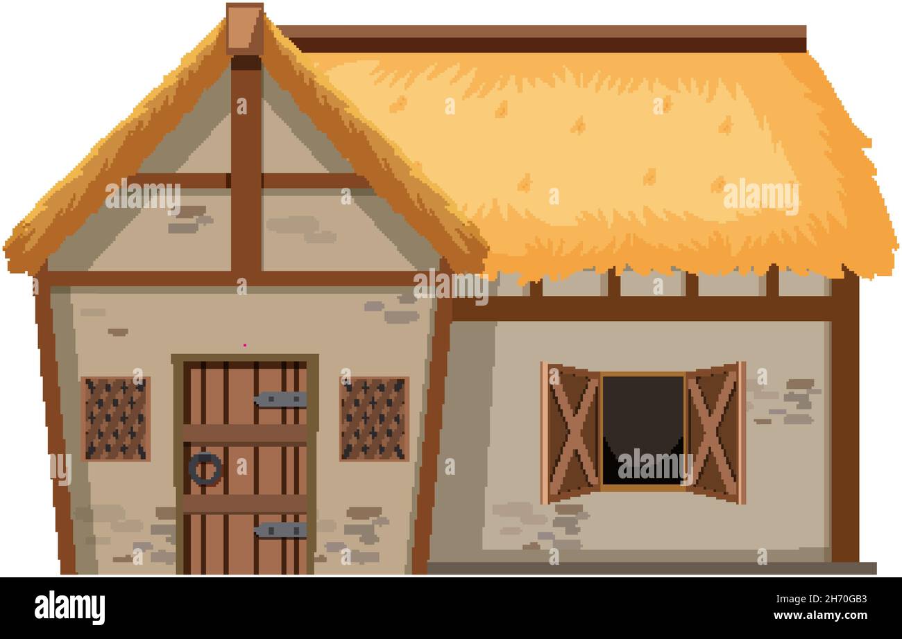 Ferme médiévale isolée sur fond blanc illustration Illustration de Vecteur