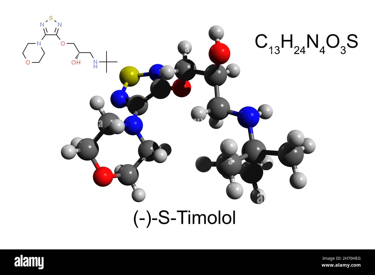 Formule chimique, formule structurale et modèle 3D boule-et-bâton de ...