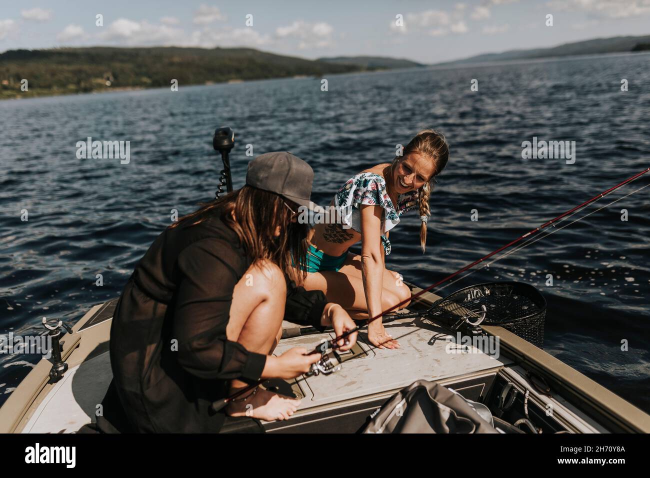 Vue sur la pêche féminine Banque D'Images