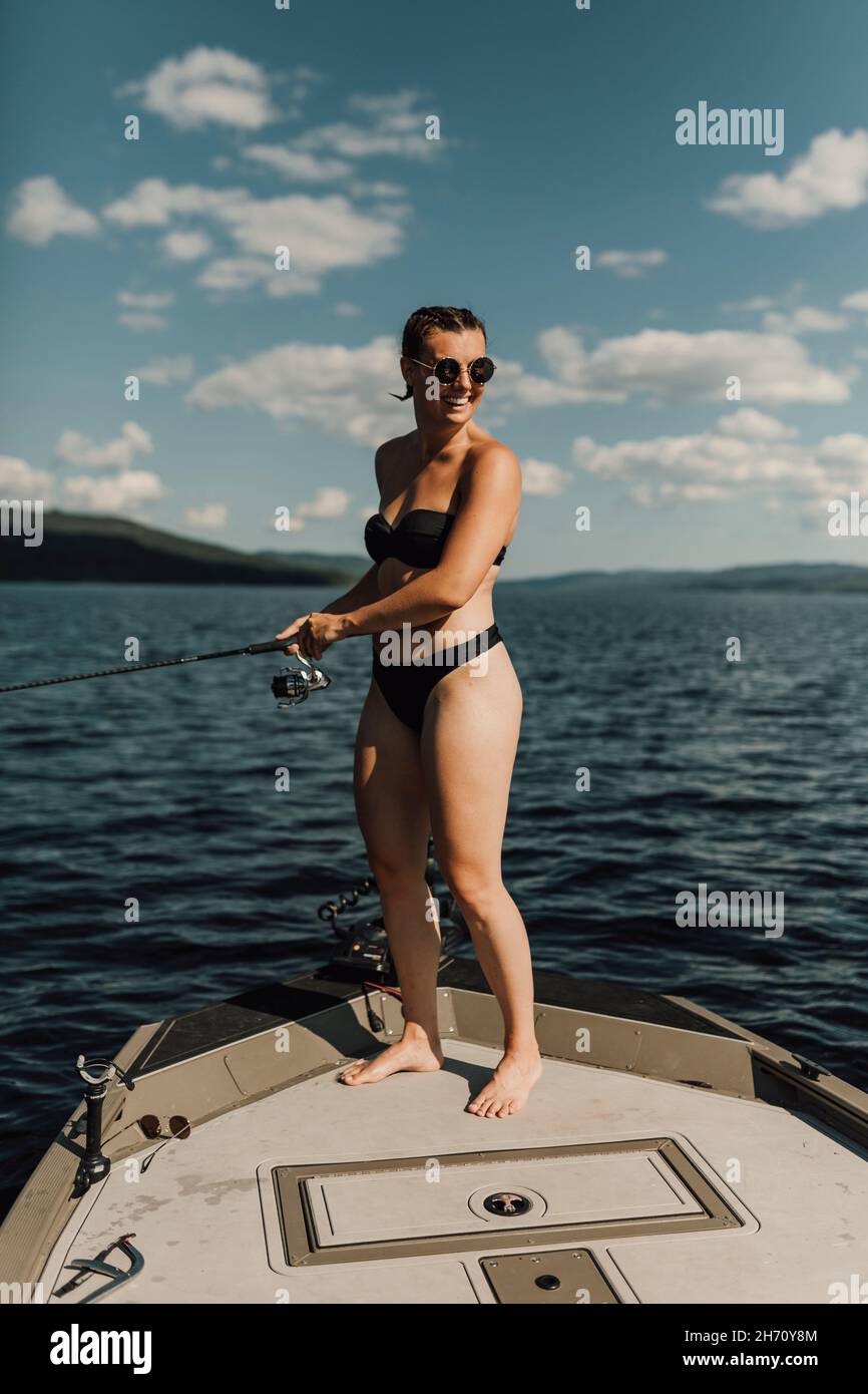 Vue sur la pêche féminine Banque D'Images