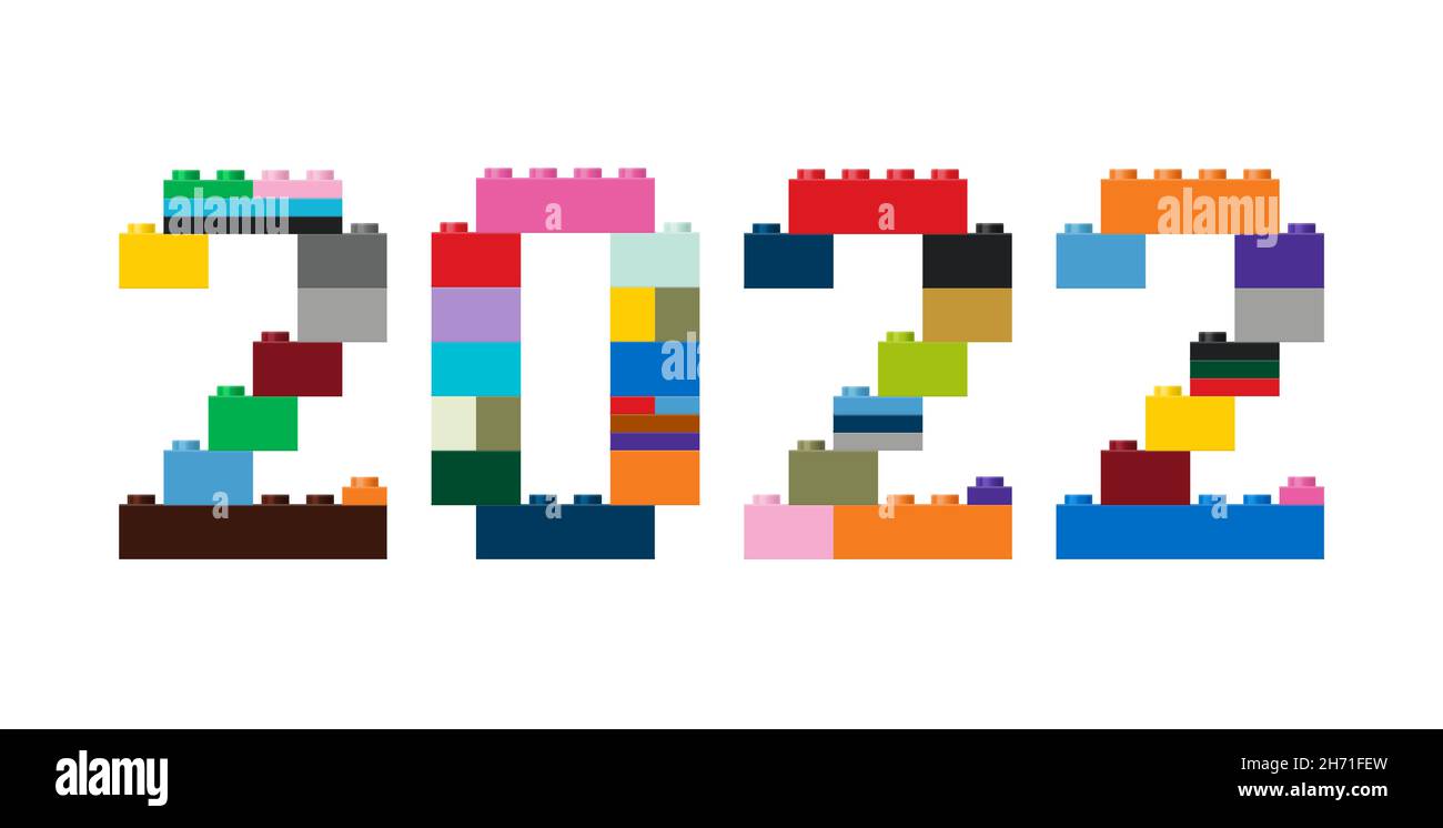Illustration vectorielle du numéro 2022 dans la construction de briques colorées Illustration de Vecteur