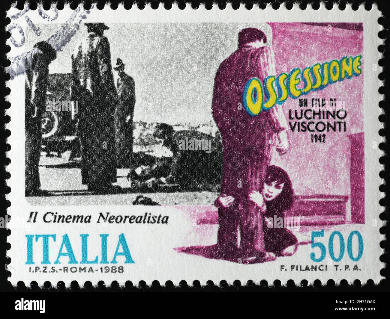 Le film Osessione de Luchino Visconti a été célébré sur le timbre italien Banque D'Images