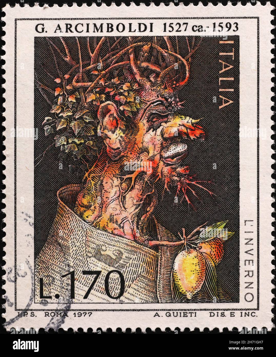 Peinture de Giuseppe Arcimboldo sur timbre-poste italien Banque D'Images