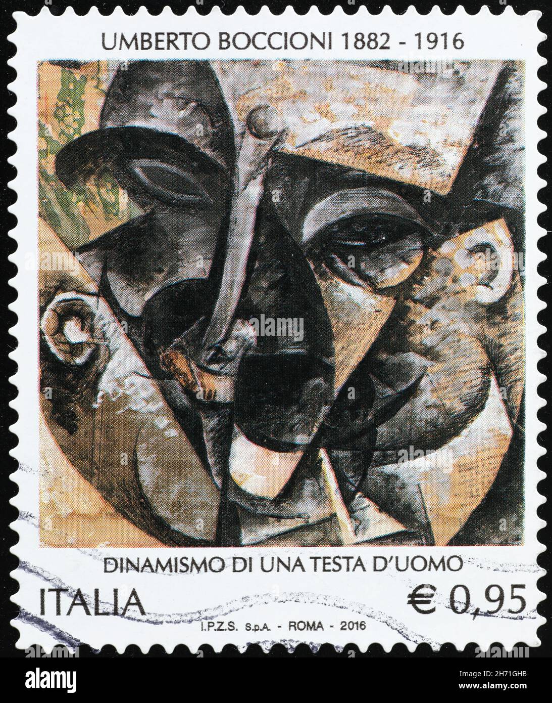 Peinture par Umberto Boccioni sur timbre-poste italien Banque D'Images