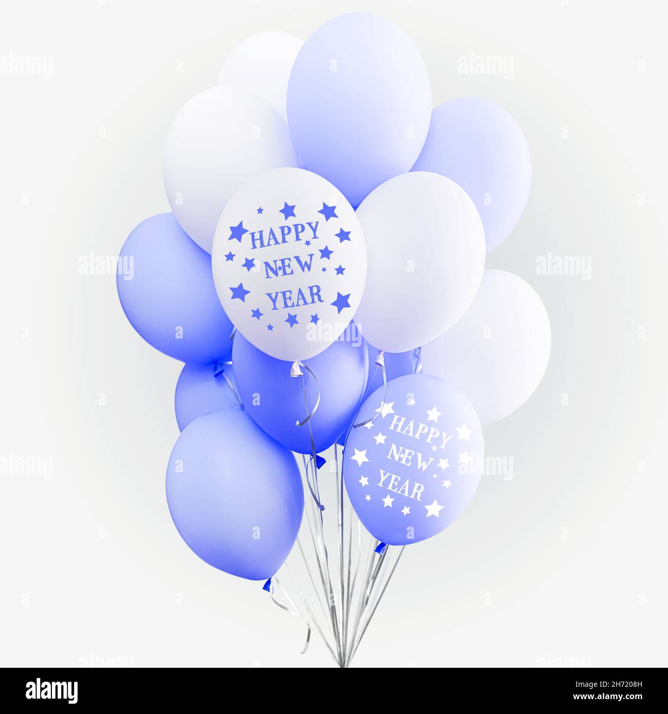2022 Bonne Année. Ballons colorés, bleu, blanc, banderoles. Hélium