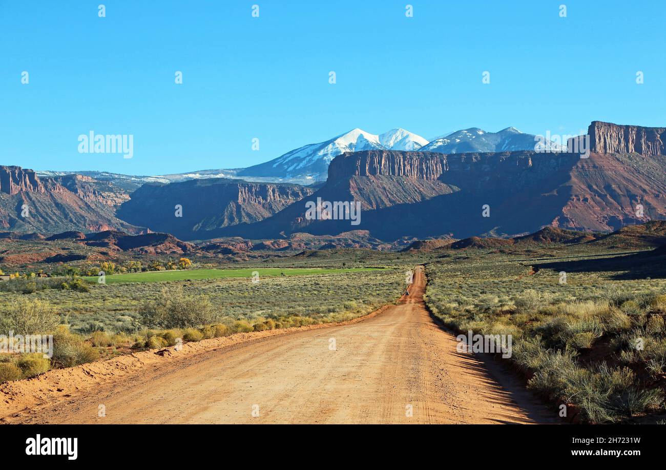 Professor Road et la Sal Mountains, Utah Banque D'Images