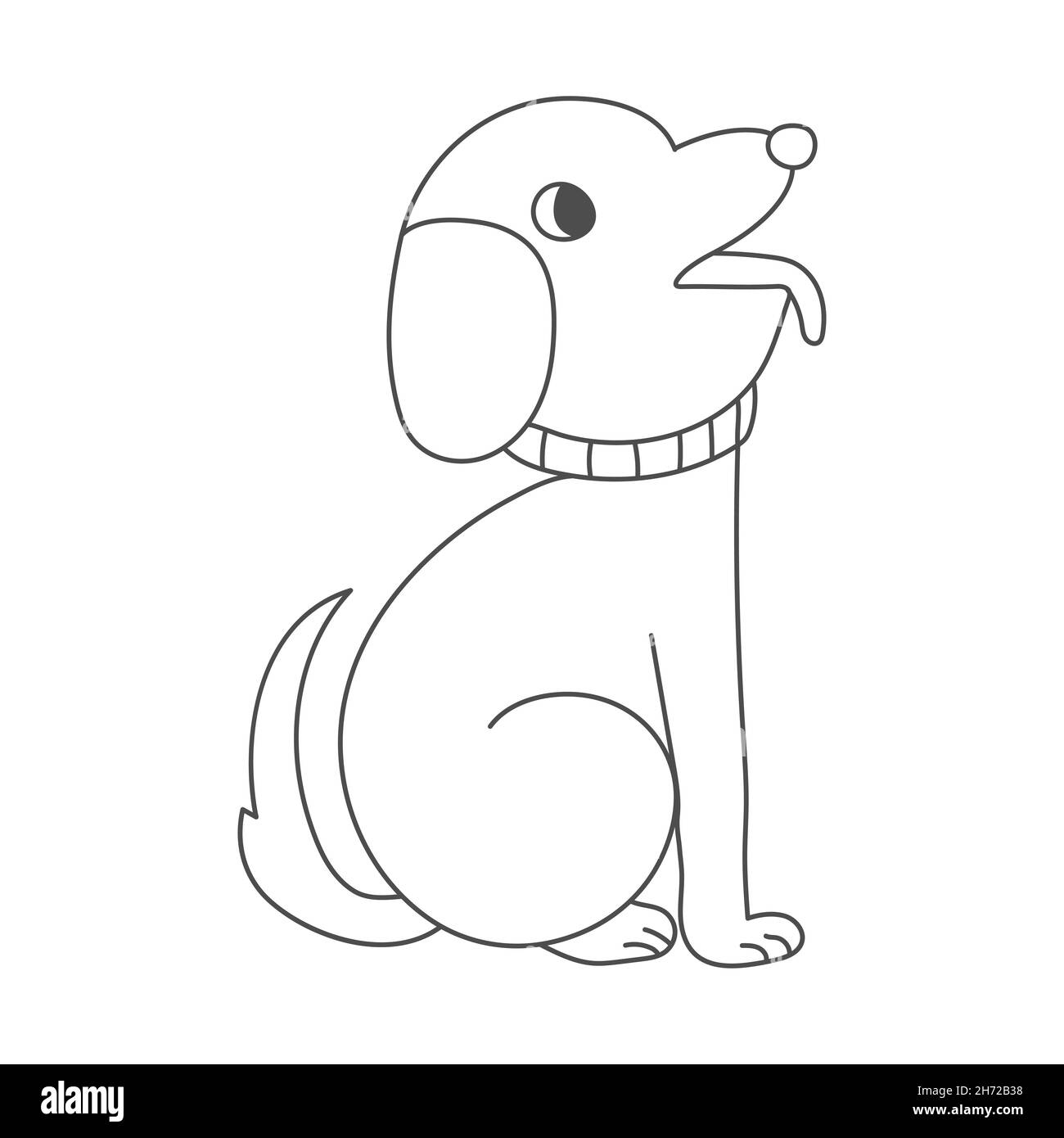 Silhouette de contour d'un chien mignon.Un joli chiot mignon est assis sur ses pattes arrière.Style plat. Illustration de Vecteur