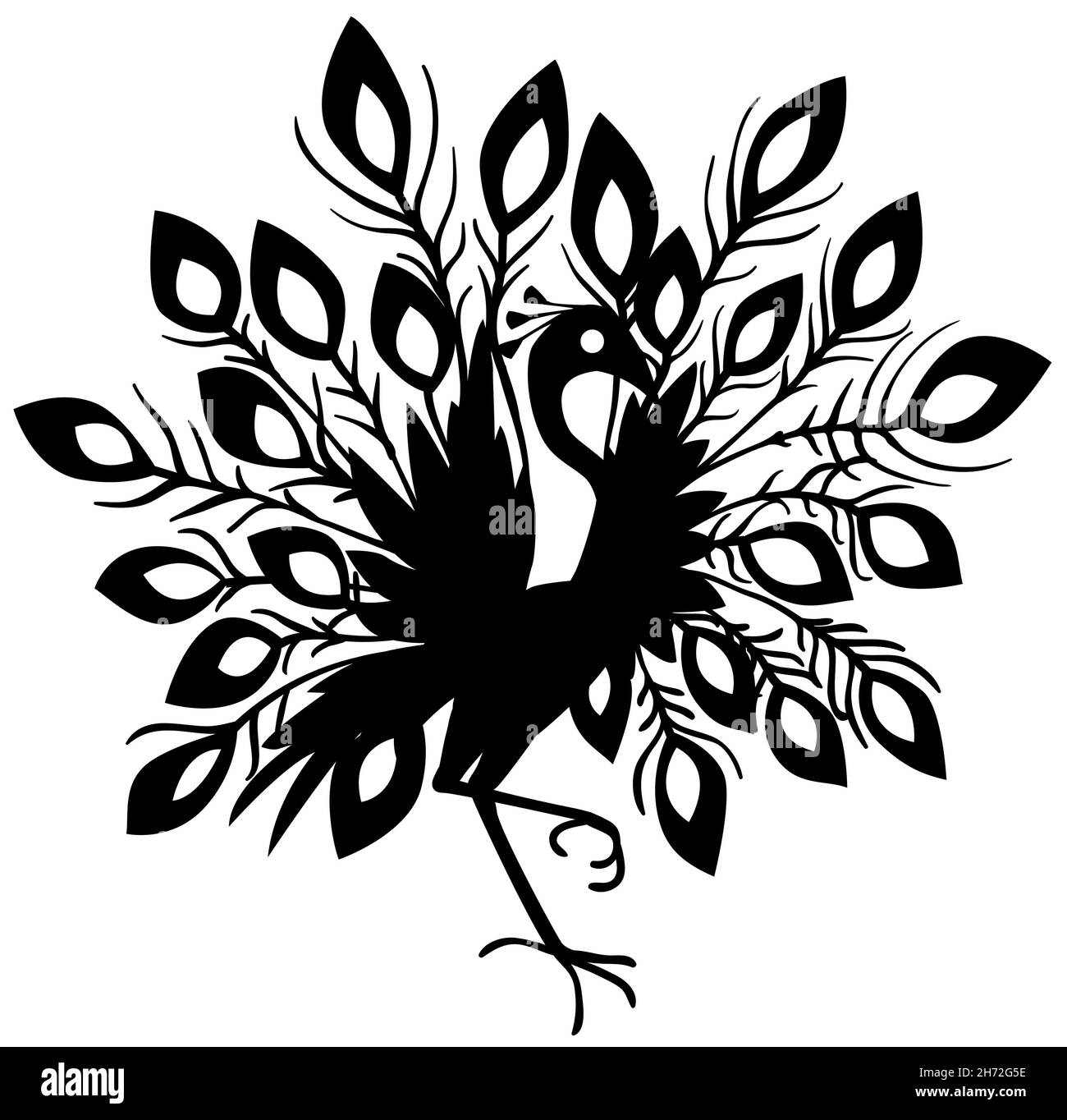 Les plumes de paon se répandent debout pochoir noir, illustration vectorielle, horizontale, isolée Illustration de Vecteur