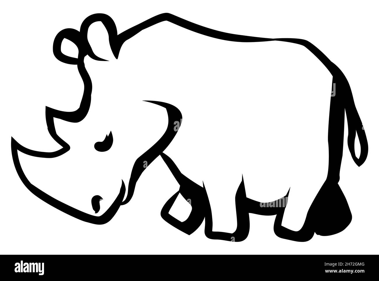 Rhino Walking dessin animé stencil noir, illustration vectorielle, horizontal, isolé Illustration de Vecteur