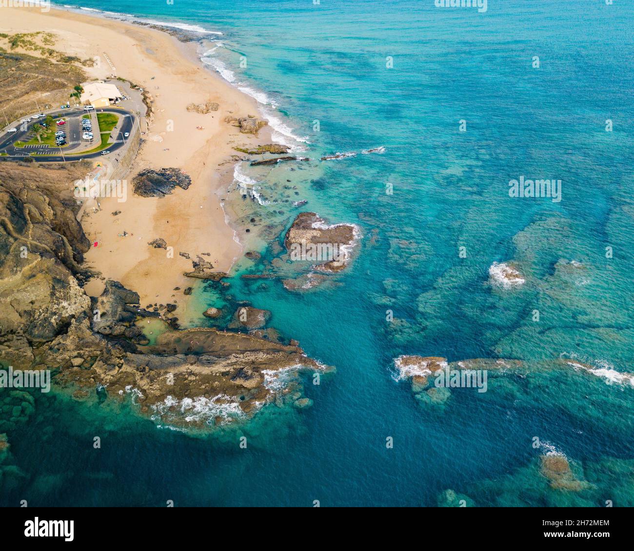 Vue panoramique aérienne de Porto Santo au Portugal avec vue sur la mer et la plage Banque D'Images