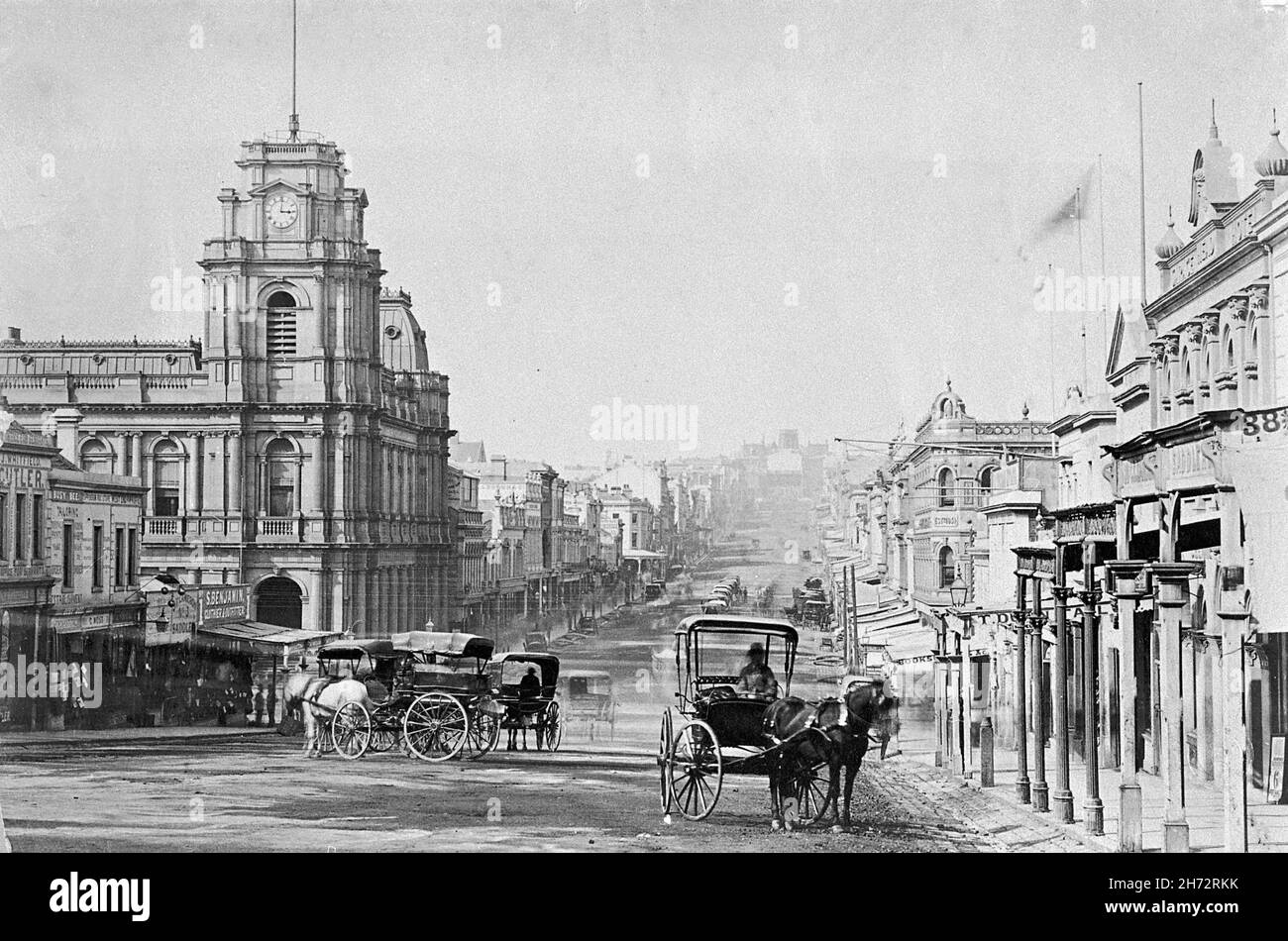 Historique Bourke St Melbourne, Victoria avec hore et charrettes vers 1868. Banque D'Images