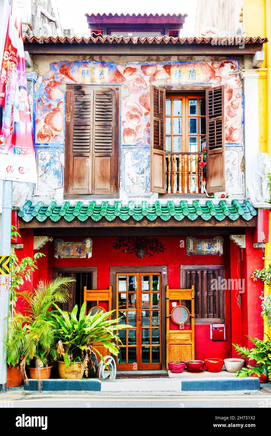 SINGAPOUR - 6 SEPTEMBRE 2017 : ancienne maison Peranakan du début des années 1900.Cette architecture d'avant-guerre est un héritage culturel de Singapour, mais a été remis à neuf Banque D'Images