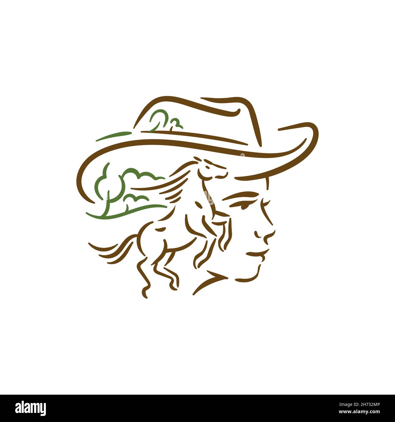 Cheval avec femme sur rancho logo concept Illustration de Vecteur
