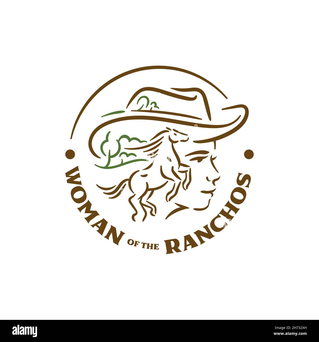 Cheval avec femme sur rancho logo concept Illustration de Vecteur