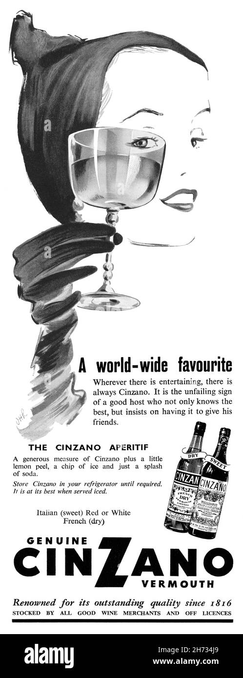 1951 publicité britannique pour les vins fortifiés de Cinzano Vermouth. Banque D'Images