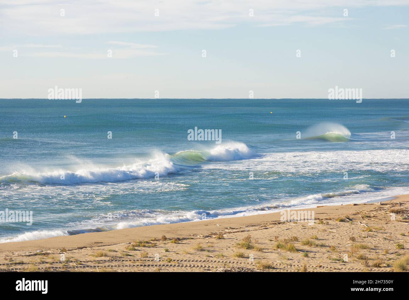 Vagues, mer mauvaise sur la plage, mer agitée Banque D'Images