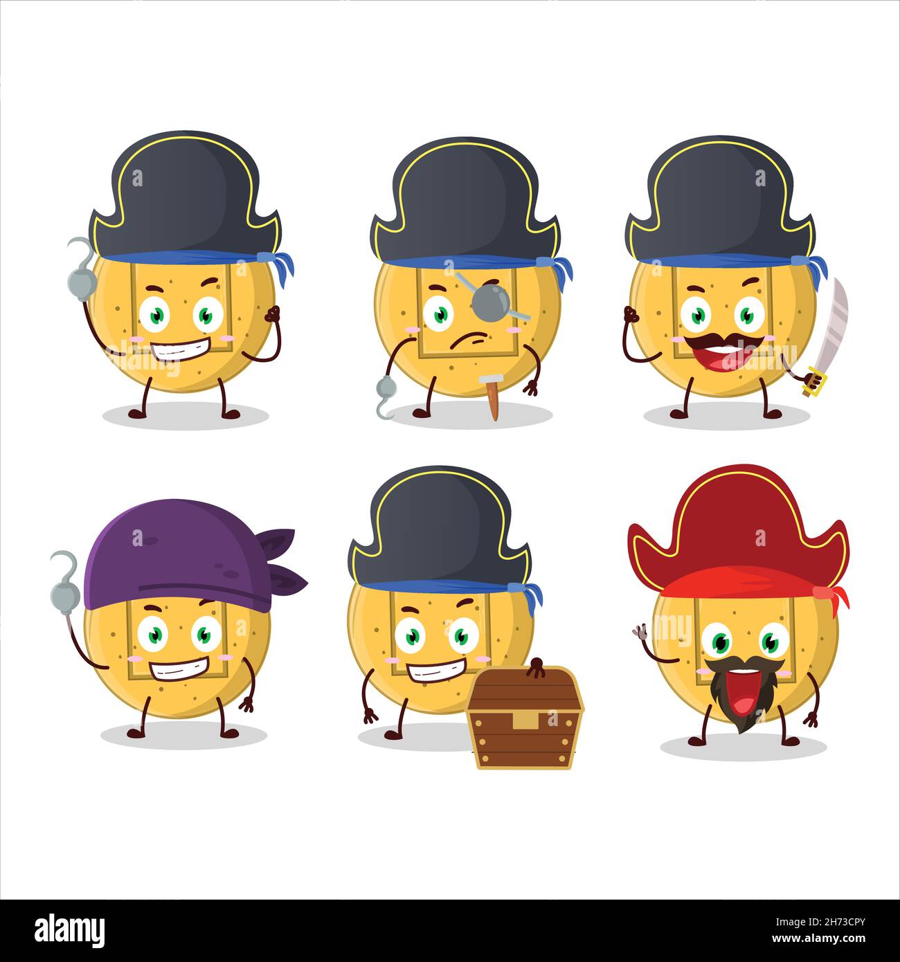 Personnage de dessin animé de la place de bonbons de Dalgona avec diverses émoticônes de pirates.Illustration vectorielle Illustration de Vecteur