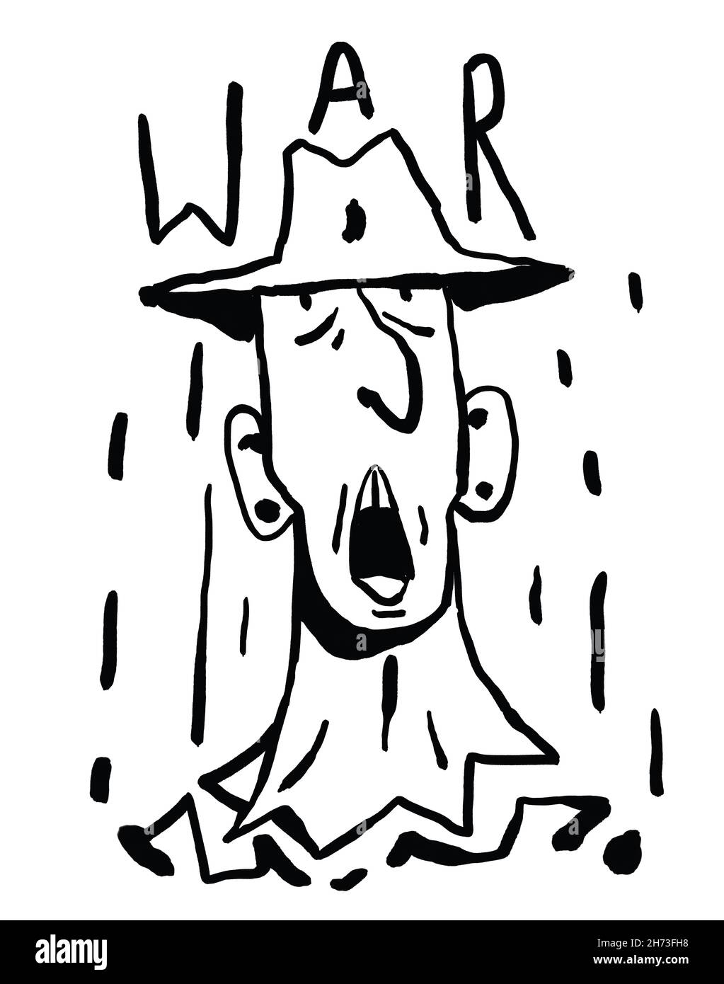 Portrait en colère d'un homme avec un chapeau sous la pluie. Les mots  guerre, tatouage et t-shirt design.Gouache particulière avec noir et  blanc.Illustration de la bride Photo Stock - Alamy