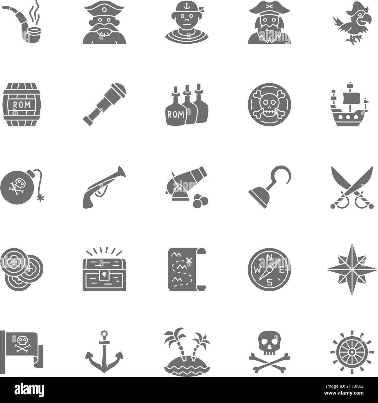 Ensemble d'icônes Pirates Gray.Marin, Boatswain, capitaine, perroquet, navire et plus encore. Illustration de Vecteur
