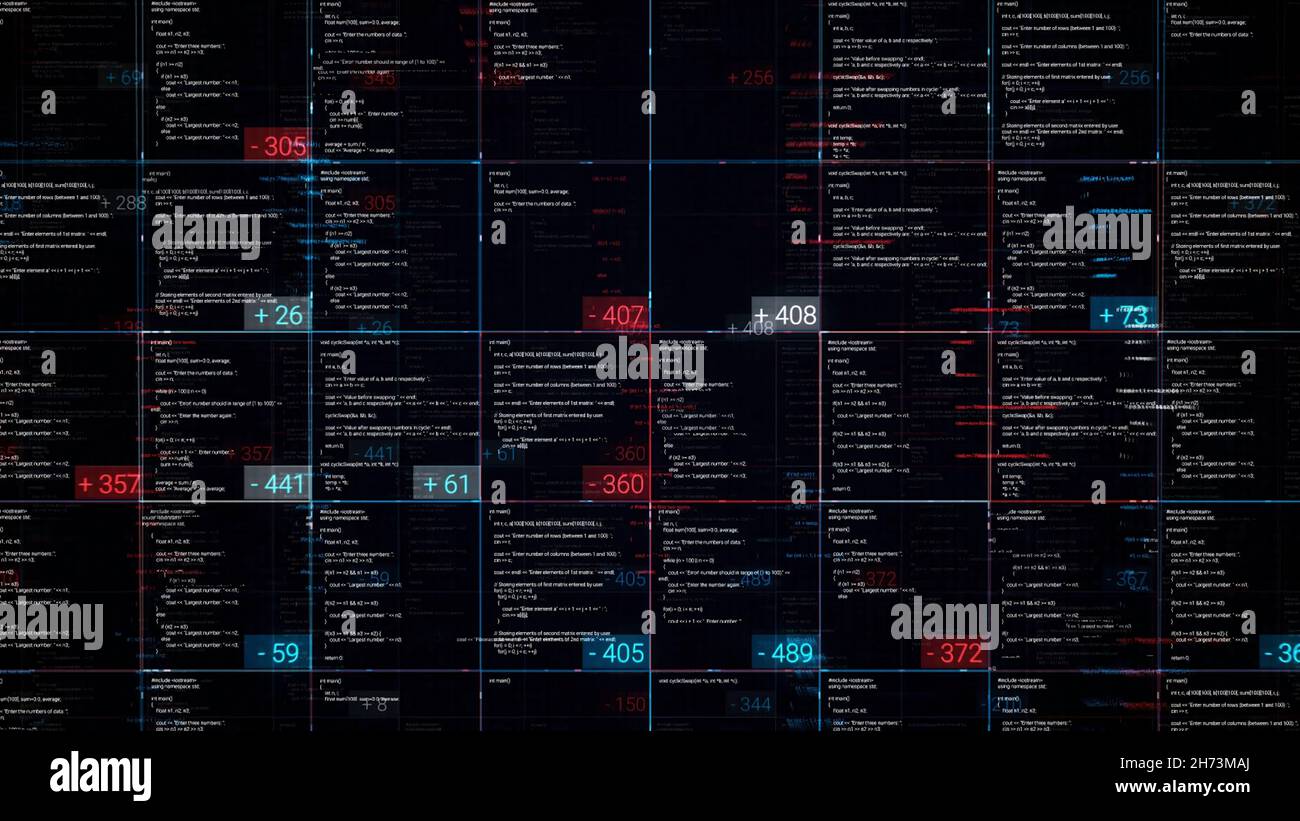 Tableau numérique avec données et numéros sur fond noir.Animation.Table ...