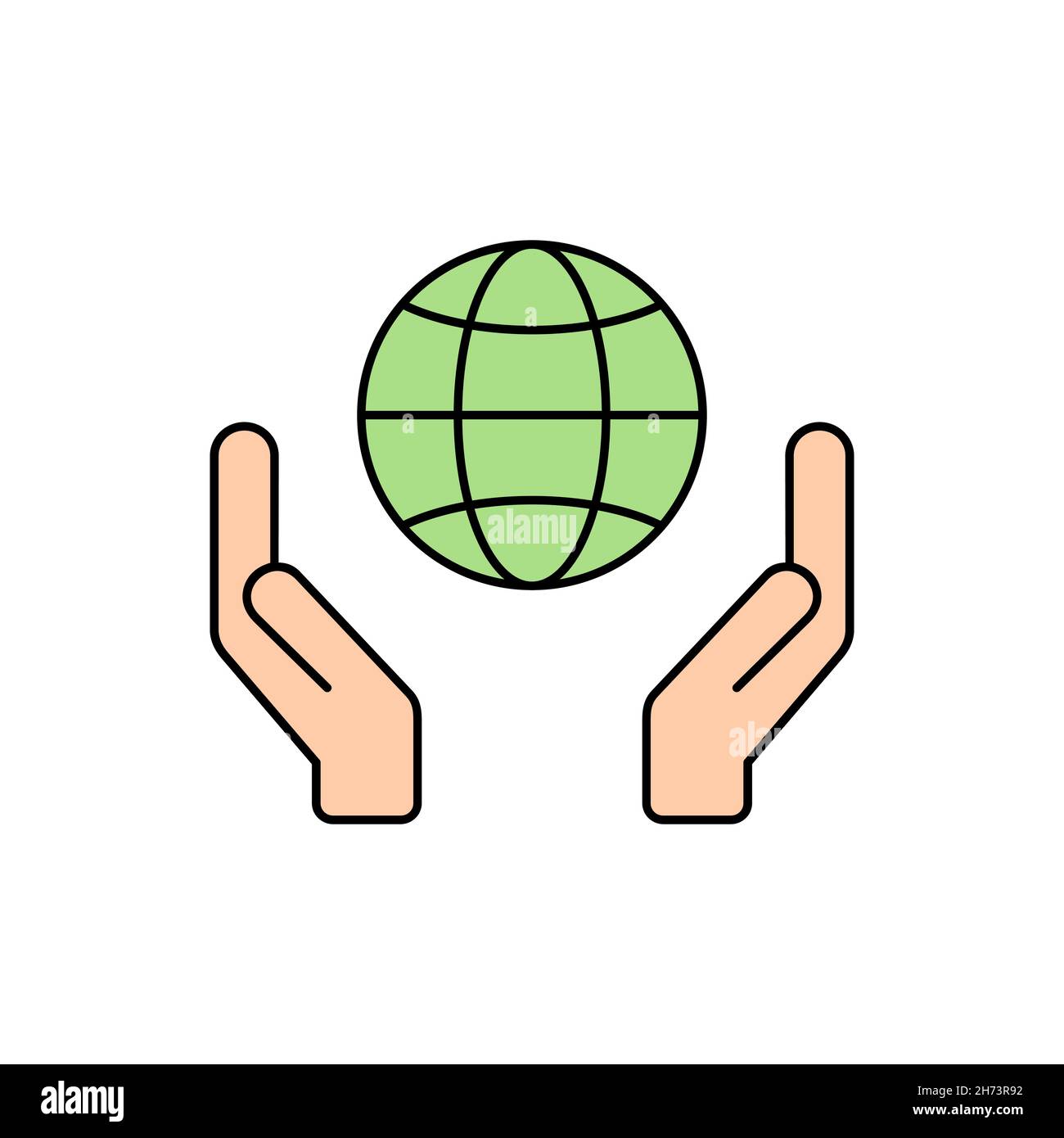 Icône de couleur représentant un globe à deux mains.Développement durable.Protection de l'environnement.Neutralité carbone.Enregistrer le symbole de terre.Concept écologique.Vecteur Illustration de Vecteur