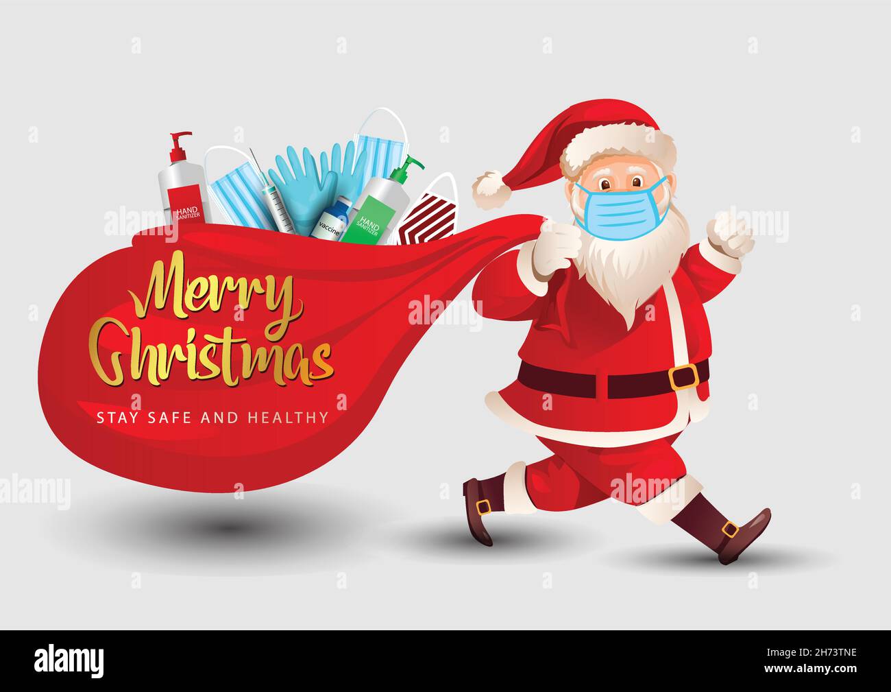 Joyeux Noël Covid, coronavirus portant un chapeau de père noël et un masque  sur fond bleu Image Vectorielle Stock - Alamy