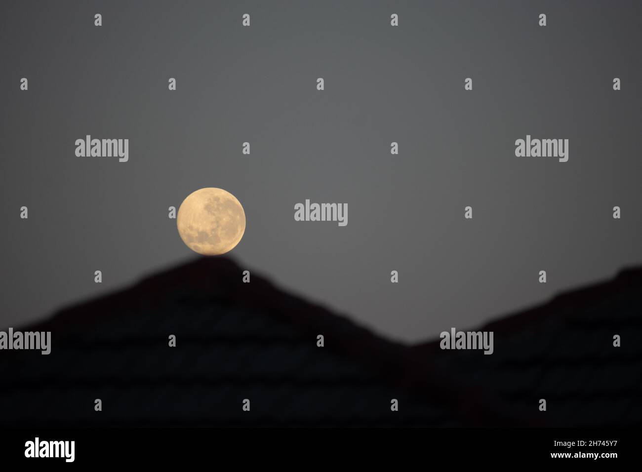 Santiago, Metropolitana, Chili.20 novembre 2021.La pleine lune de novembre, la lune du castor, se pose sur les toits d'une maison à Santiago, au Chili.(Credit image: © Matias Basualdo/ZUMA Press Wire) Banque D'Images