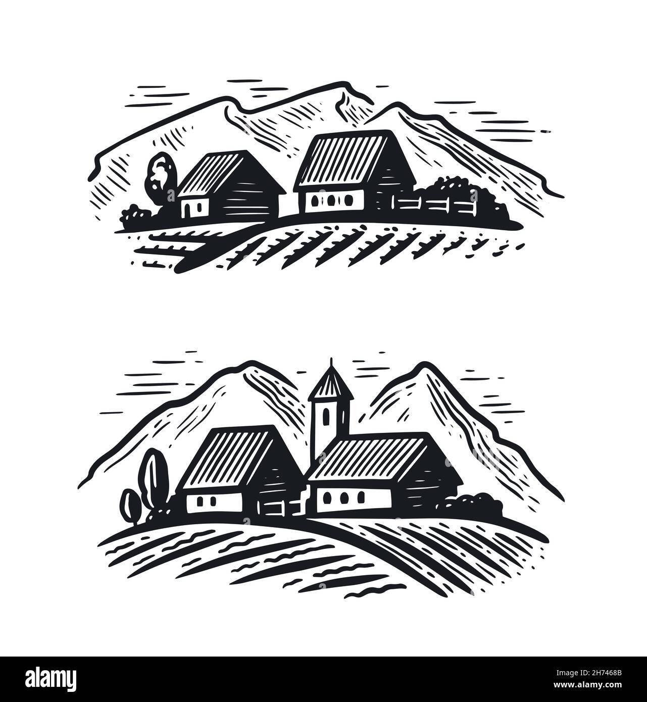 Paysage Imaginaire Facile à Dessiner Dessin paysage croquis Banque de photographies et d'images à haute  résolution - Alamy