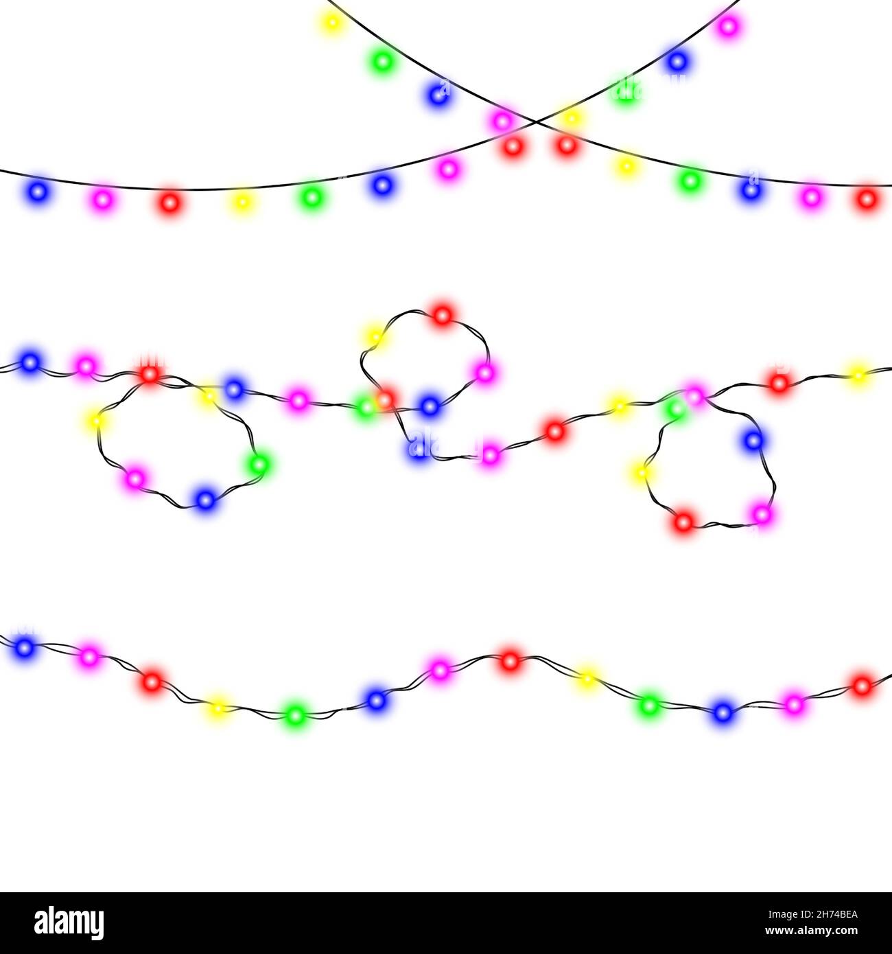 Les lumières de Noël ont isolé des éléments de design réalistes. Guirlandes lumineuses. Illustration vectorielle. Illustration de Vecteur