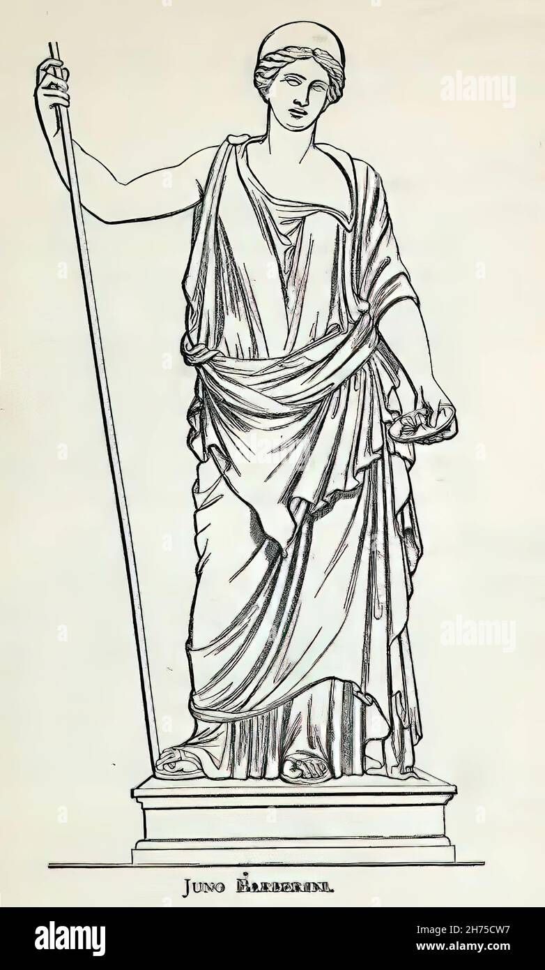 Illustration de la gravure du XIXe siècle de la déesse Juno Banque D'Images