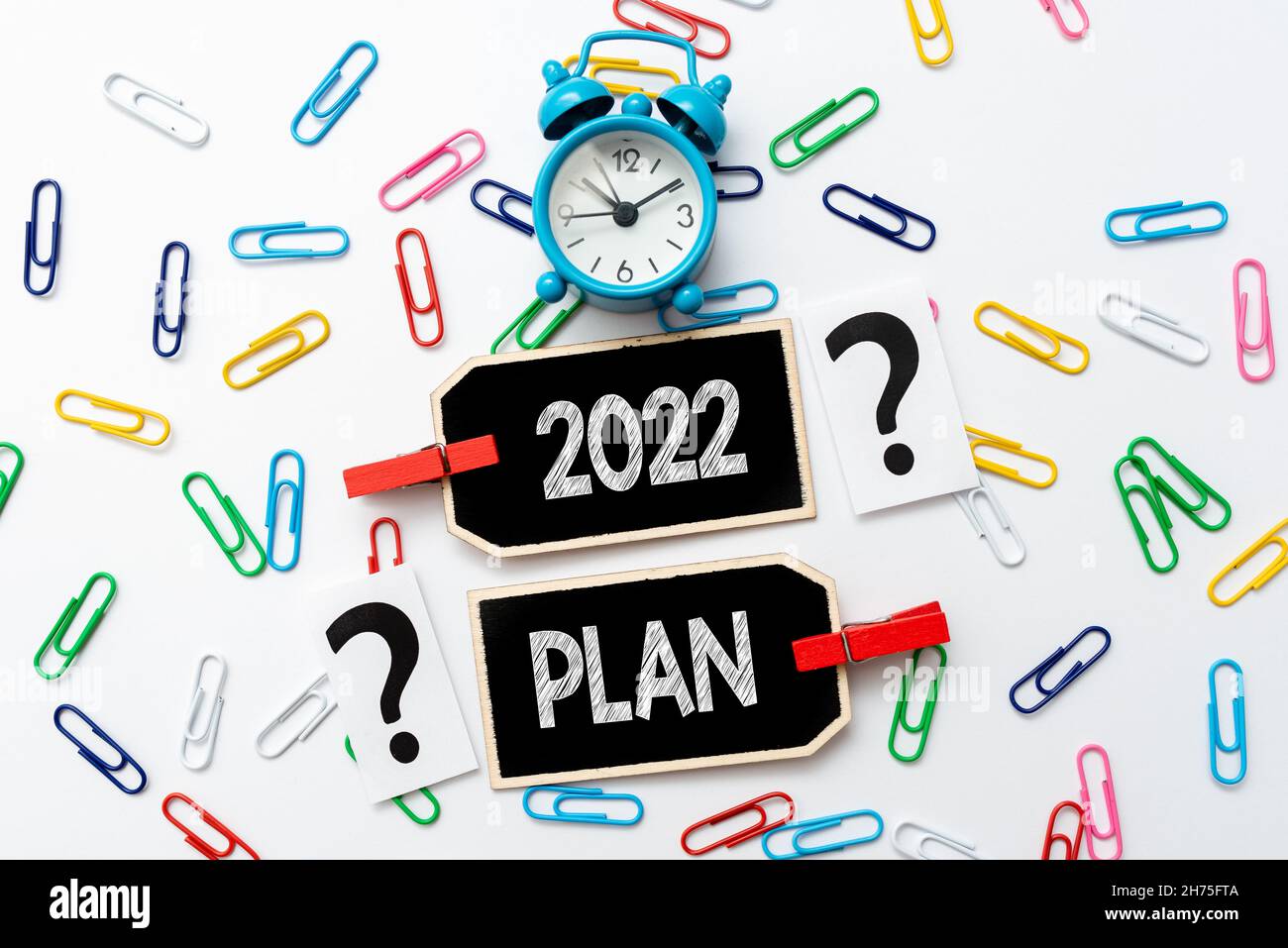 Texte d'écriture 2022 Plan.Approche commerciale idées stimulantes objectifs pour la nouvelle année motivation commencer idées et conceptions créatives de recyclage de maison Banque D'Images