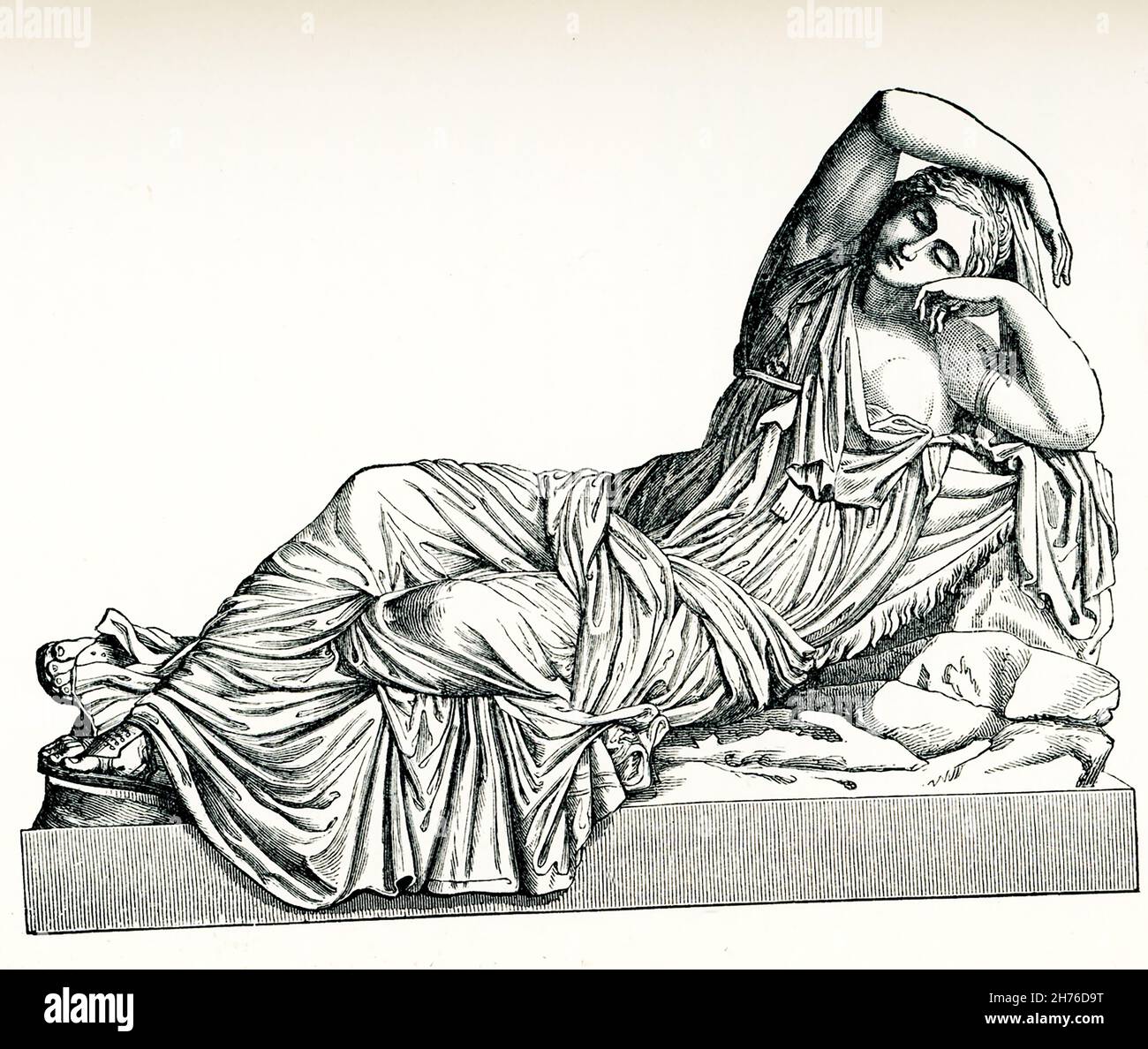 Cette statue d'Ariadne est abrité au Musée du Vatican en Italie.Selon la mythologie grecque, Ariadne, la fille de Minos, roi de Crète, a été désertée par le héros grec Theseus.Elle y est surprise par le dieu du vin et du merriment Bacchus et ses disciples (nymphes, fauns, satyres) qui reviennent d'un sacrifice. Banque D'Images